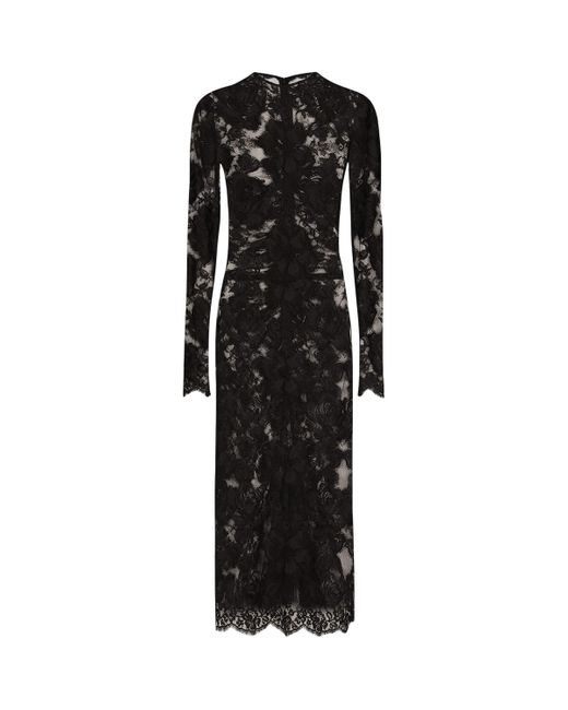 Dolce & Gabbana Black Floral Lace Midi Dress