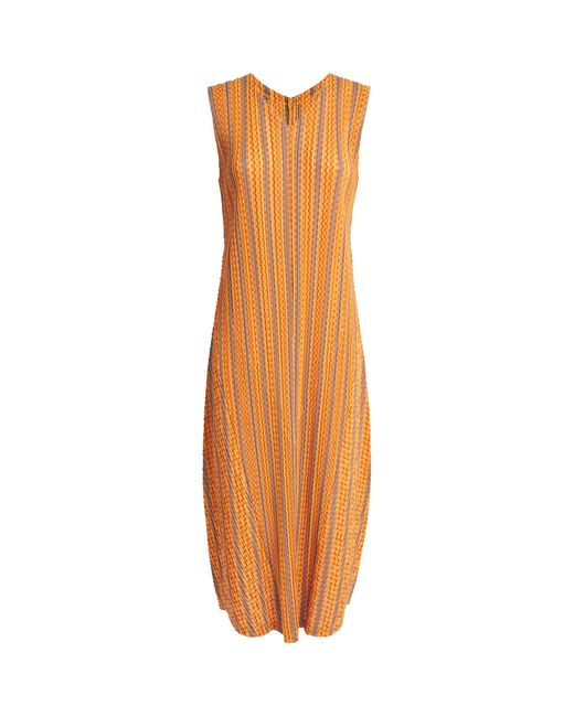 Pleats Please Issey Miyake Orange Cotton-Blend Zigzag Midi Dress