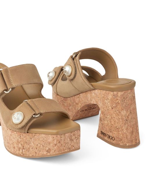 Jimmy Choo Natural Fayence 95 Velvet Suede Wedge Sandals