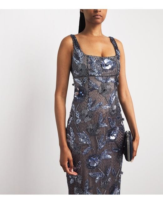 Rachel Gilbert Blue Embellished Pierre Midi Dress