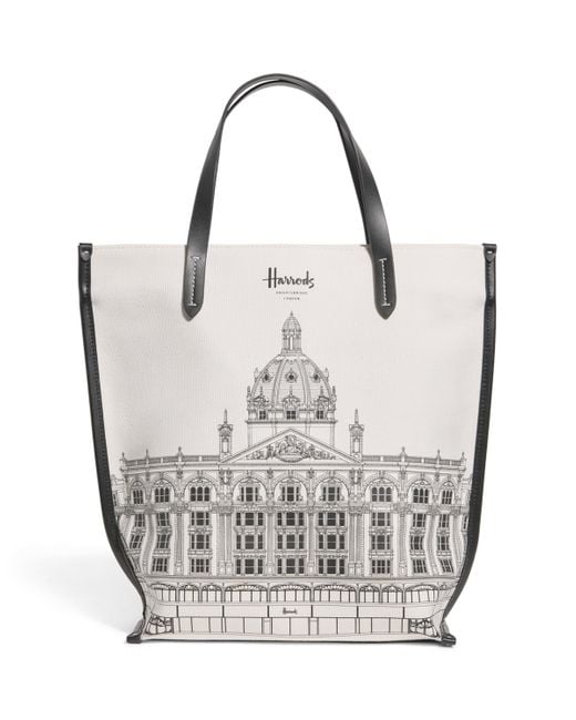 Harrods White Small Building Shopper Bag