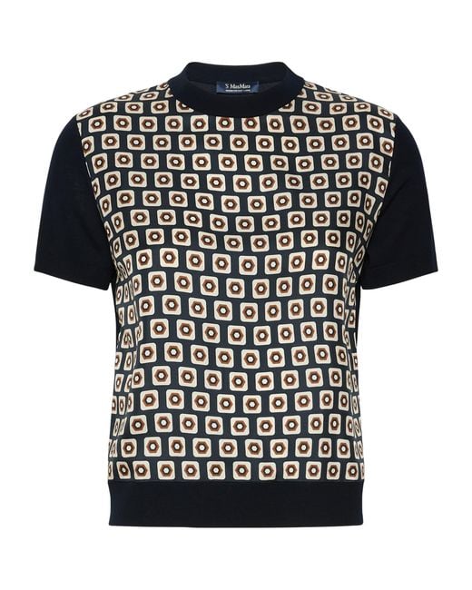 Max Mara Black Wool-Silk Geometric T-Shirt