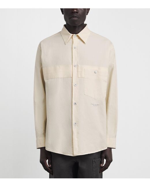 Stone Island White Organic Cotton Garment-Dyed Overshirt for men