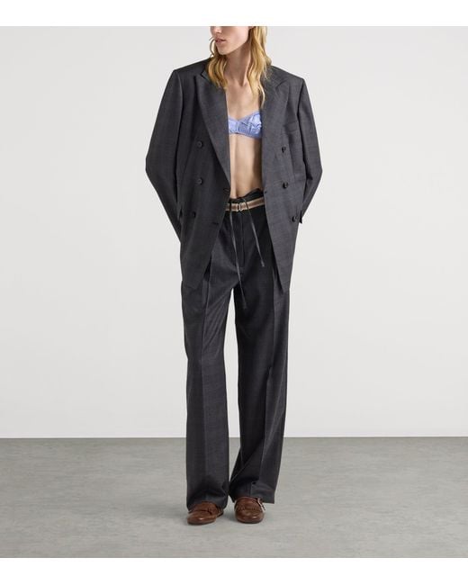 Prada Black Wool Check Tailored Trousers