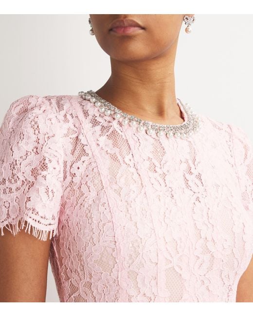 Self-Portrait Lace Embellished Midi Dress in Pink | Lyst