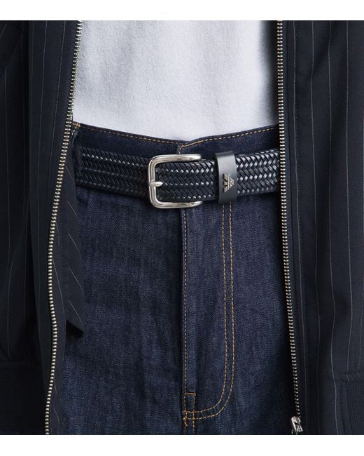 Emporio Armani Blue Leather Woven Belt for men