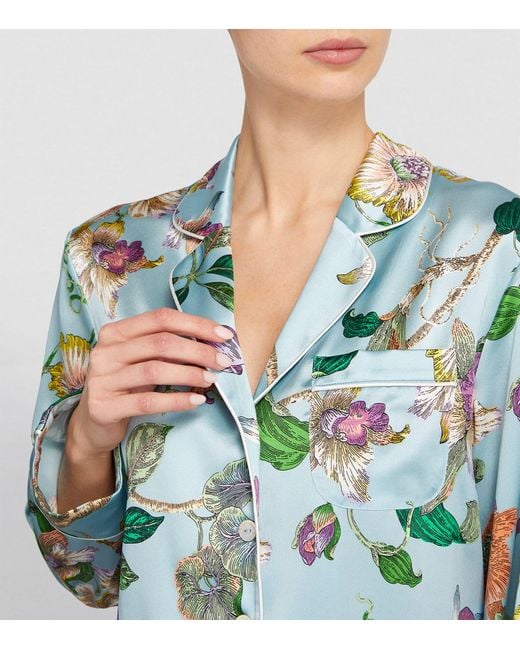 Olivia Von Halle Green Silk Floral Lila Pyjama Set