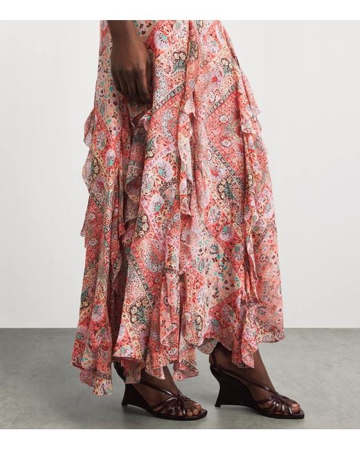Rixo Pink Silk Printed Ambika Maxi Dress