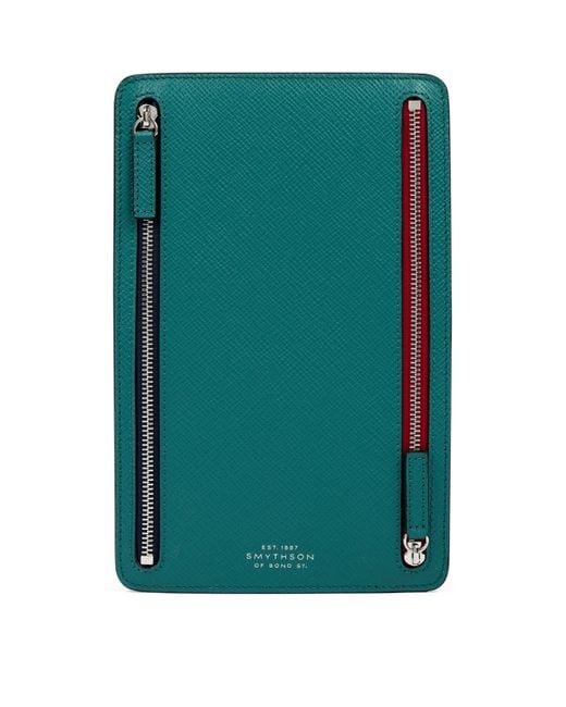 Smythson Green Panama Leather Multi-Zip Wallet for men
