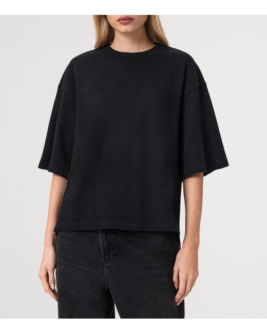 AllSaints Black Crochet-Detail Amelie T-Shirt