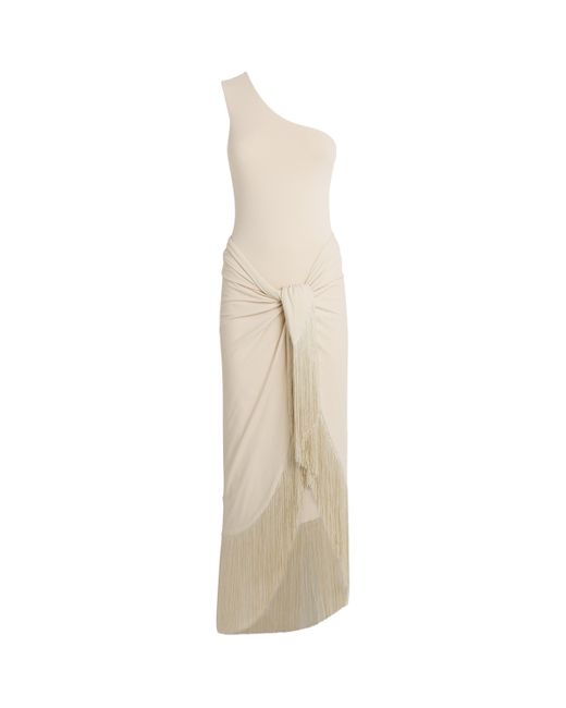 ‎Taller Marmo White Pareo-Detail One-Shoulder Swimsuit