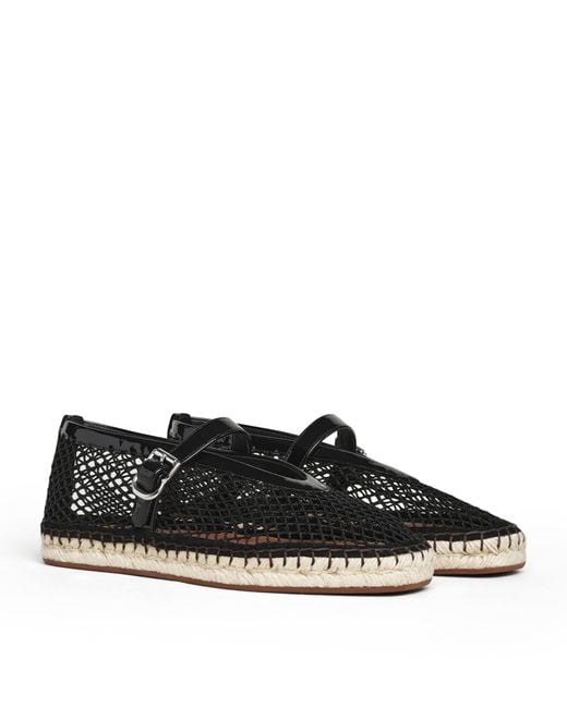 Alaïa Black Mesh-Leather Espadrille Ballet Flats