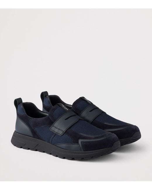 Prada Blue Leather-Mesh Sneakers for men