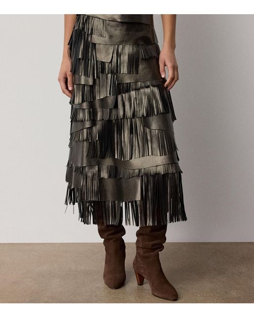 Ralph Lauren Black Leather Fringe Belinda Skirt