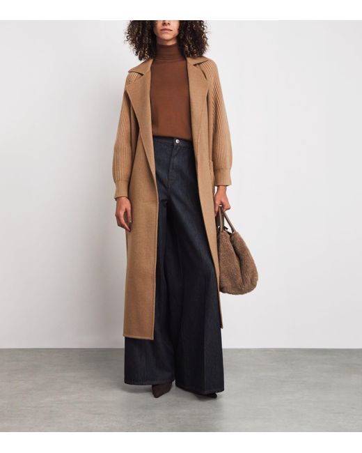 Max Mara Brown Camelwool Knitted-Sleeve Coat