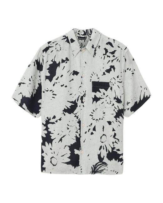 AllSaints Gray Organic Cotton-Linen Girona Shirt for men