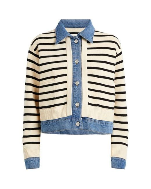 Sandro Blue Knit-Denim Layered Coatigan