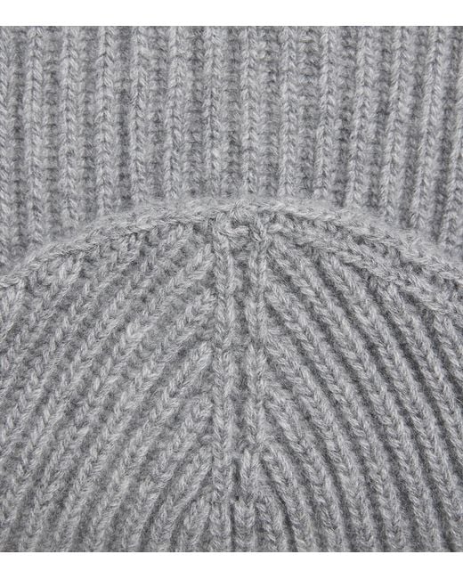Johnstons Gray Cashmere Ribbed Beanie for men
