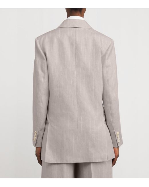 Max Mara Gray Linen Double-Breasted Blazer