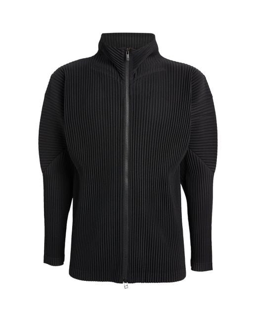 Homme Plissé Issey Miyake Black Pleated Zip-Up Cardigan for men
