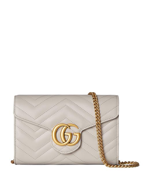 Gucci Gray Leather Gg Marmont Wallet With Chain