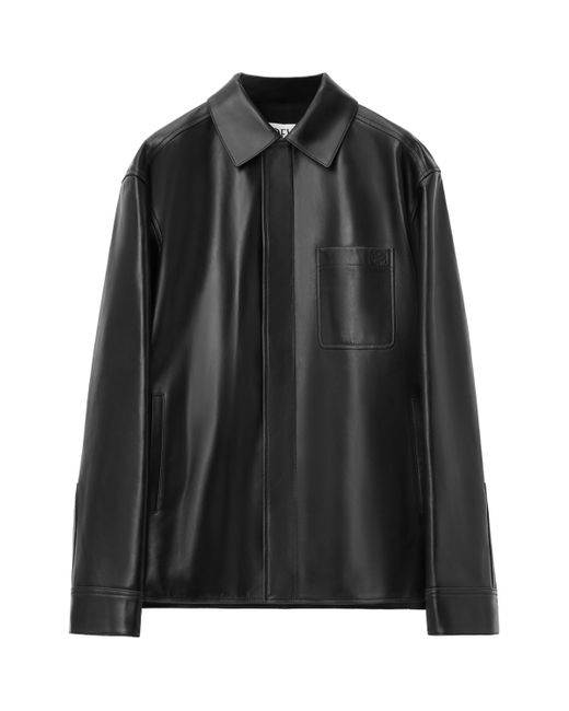 Loewe Black Leather Shirt Jacket for men
