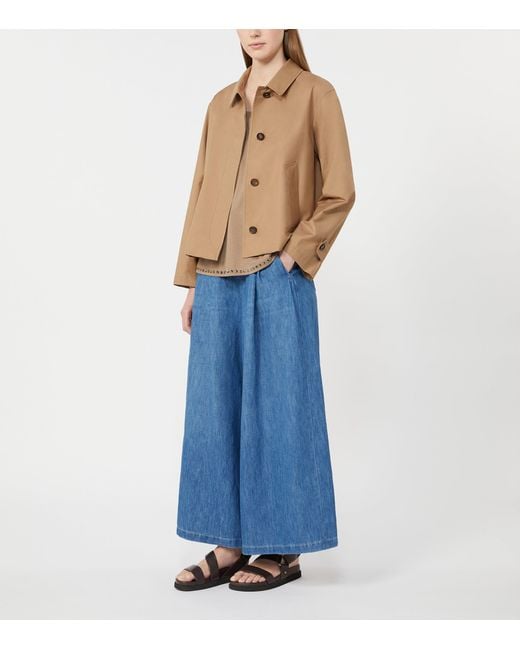 Max Mara Blue Cotton-Linen Wide-Leg Trousers
