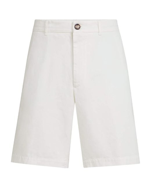 Brunello Cucinelli White Cotton Gabardine Bermuda Shorts for men