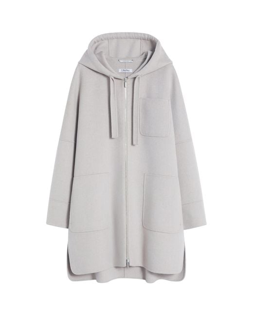 Max Mara Gray Virgin Wool Hooded Coat