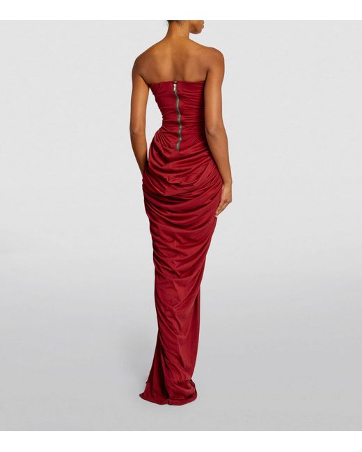 Rick Owens Red Cotton Draped Radiance Bustier Gown