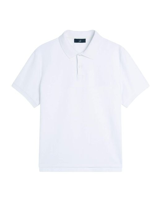 Dunhill White Cotton Herringbone Polo Shirt for men