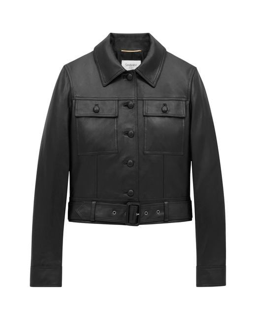 Saint Laurent Black Leather Cropped Jacket