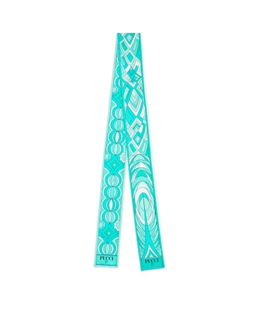 Emilio Pucci Blue Silk Twill Volute And Collane Print Scarf