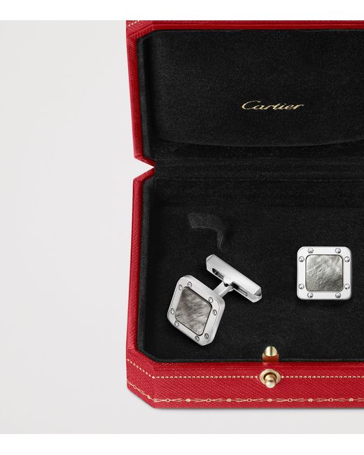 Cartier Metallic Sterling And Mother-Of-Pearl Santos De Cufflinks for men