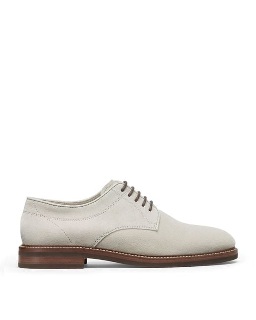 Brunello Cucinelli White Suede Derby Shoes for men