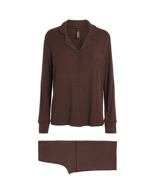 Skims Brown Soft Lounge Ribbed Pyjama Set