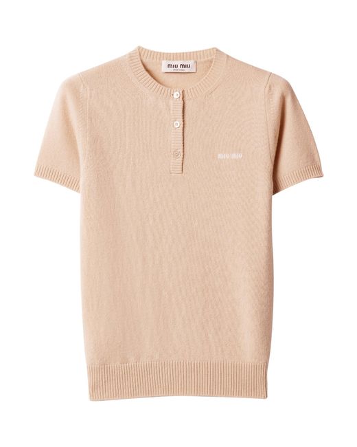 Miu Miu Natural Cashmere Short-Sleeve Sweater