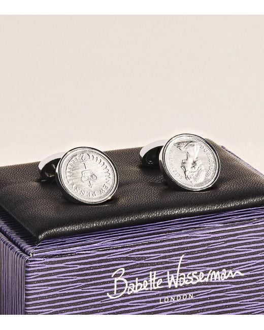 Babette Wasserman Natural Rhodium-Plated Halfpenny Cufflinks for men