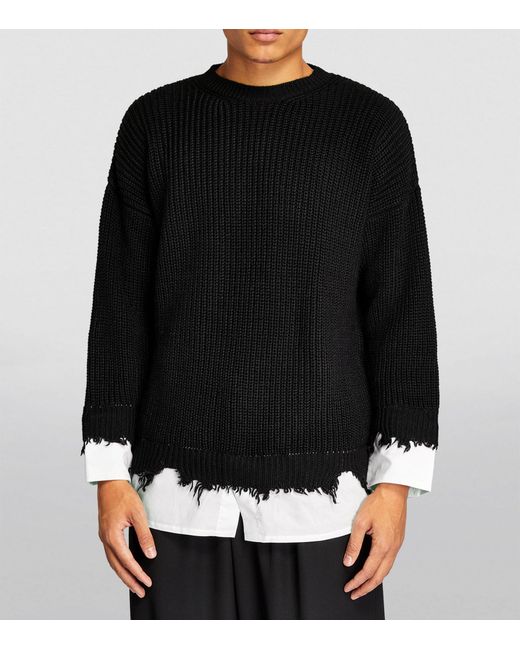 MM6 by Maison Martin Margiela Ribbed-knit Distressed-hem Sweater