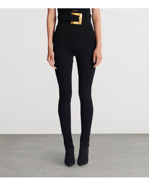 Balmain Black Stretch Belted Slim Trousers