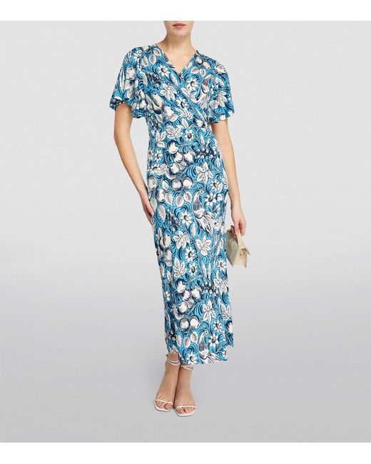 Diane von Furstenberg Blue Floral Print Midi Dress