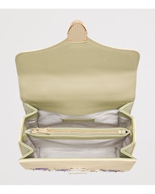 Aspinal Metallic Raffia Floral Embroidery Mayfair Bag