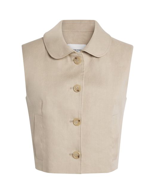 Claudie Pierlot Natural Linen-Blend Sleeveless Jacket