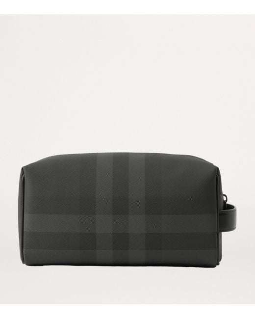 Burberry Black Leather-Trim Check Wash Bag for men