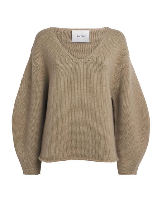 Soft Goat Natural Cashmere Puff-Sleeve Sweater