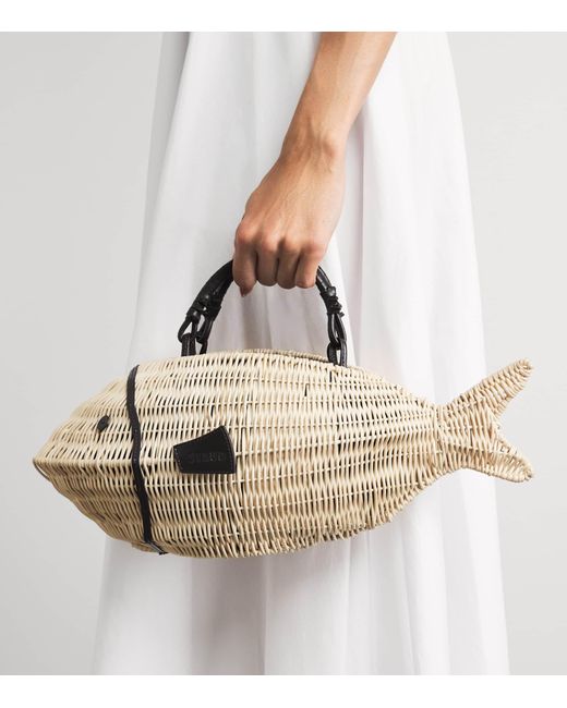 Staud Metallic Wicker Cleo Fish Top-Handle Bag