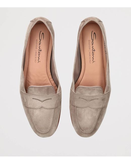 Santoni Brown Suede Carla Loafers