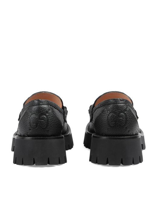 Gucci Black Leather Horsebit Lug Loafers