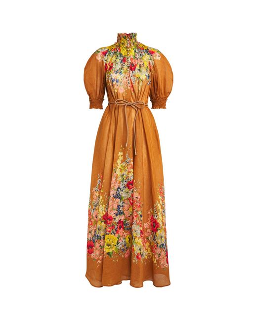 Zimmermann Orange Ramie Floral Maxi Dress