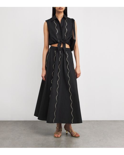 Sandro Cotton Rhinestone Maxi Skirt in Black | Lyst